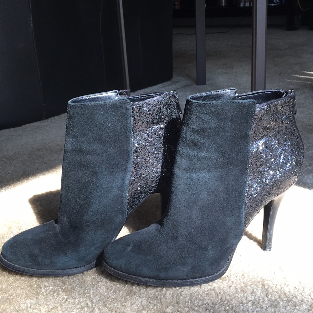 BCBG Black Suede/Sequin Bootie - size 7